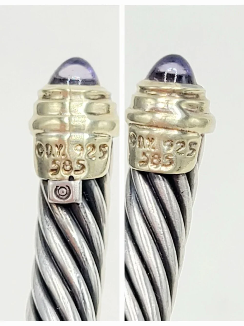 David Yurman Cable Cuff Bracelet w/ Iolite & 14K Yellow Gold - 5mm - Size Medium